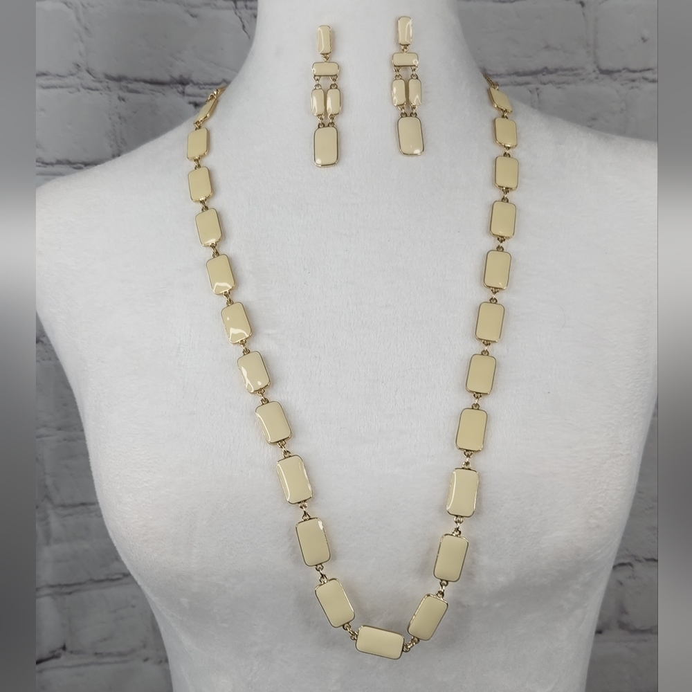 Katespade Park Guell Enamel Cream Necklace and Earring Set
